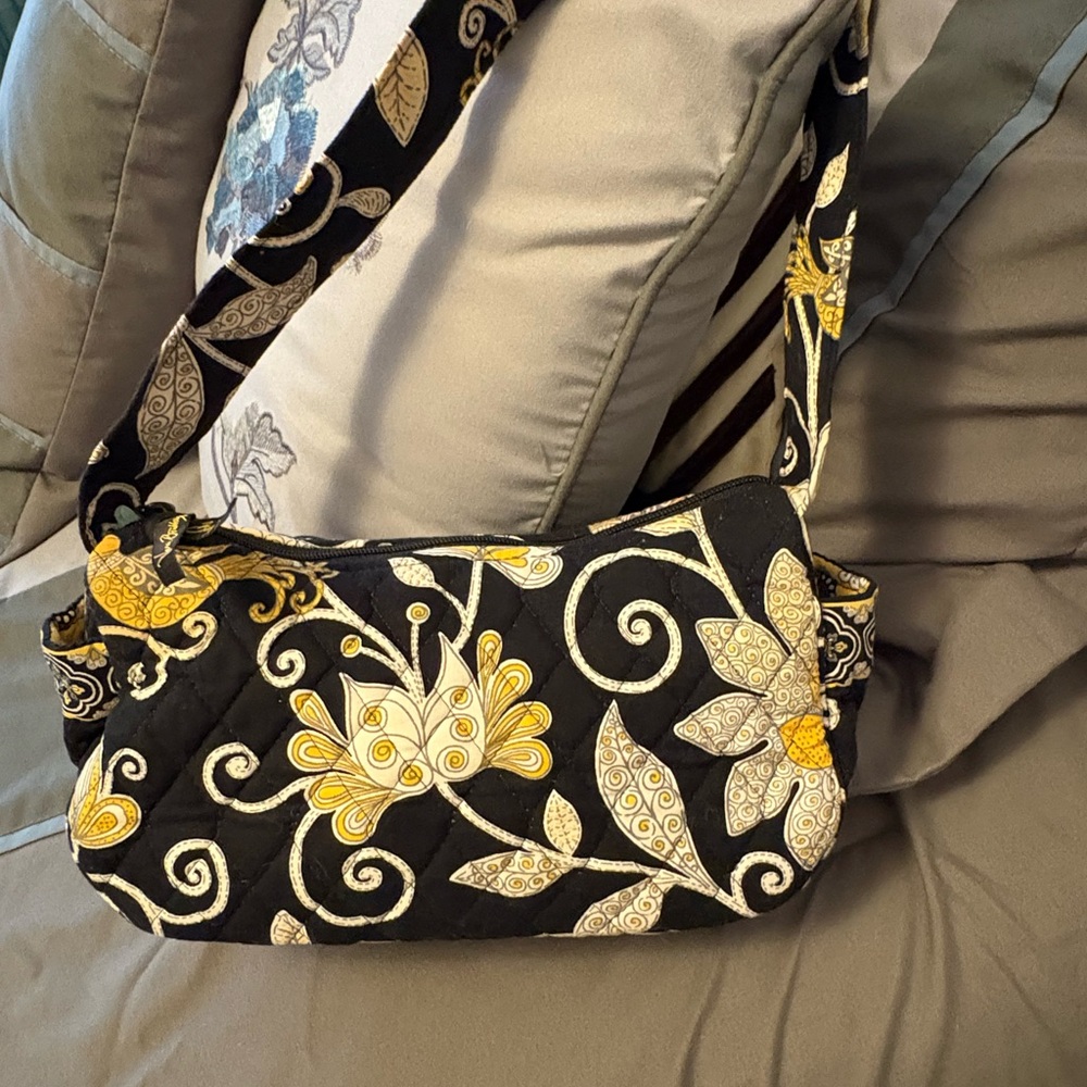 Vera Bradley Small Black and Yellow Floral Shoulder Bag - Picture 2 of 6